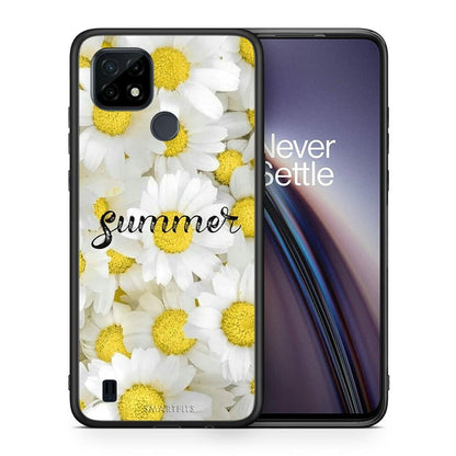 Θήκη Realme C21 Summer Daisies από τη Smartfits με σχέδιο στο πίσω μέρος και μαύρο περίβλημα |Realme C21 Summer Daisies case with colorful back and black bezels