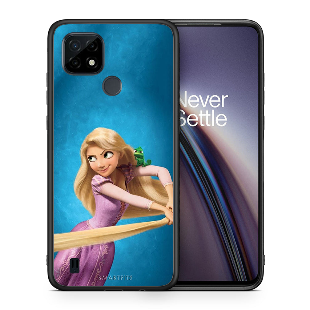 Θήκη Αγίου Βαλεντίνου Realme C21 Tangled 2 από τη Smartfits με σχέδιο στο πίσω μέρος και μαύρο περίβλημα |Realme C21 Tangled 2 case with colorful back and black bezels