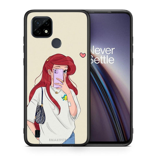 Θήκη Realme C21 Walking Mermaid από τη Smartfits με σχέδιο στο πίσω μέρος και μαύρο περίβλημα |Realme C21 Walking Mermaid case with colorful back and black bezels