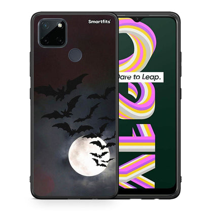 Θήκη Realme C21Y / C25Y / 7i (Global) Halloween Bat Night από τη Smartfits με σχέδιο στο πίσω μέρος και μαύρο περίβλημα | Realme C21Y / C25Y / 7i (Global) Halloween Bat Night case with colorful back and black bezels