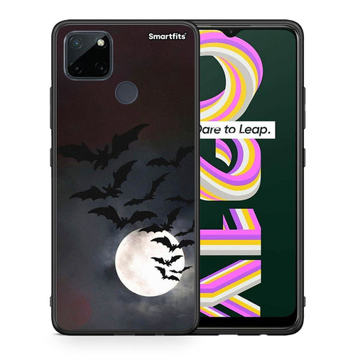 Θήκη Realme C21Y / C25Y / 7i (Global) Halloween Bat Night από τη Smartfits με σχέδιο στο πίσω μέρος και μαύρο περίβλημα | Realme C21Y / C25Y / 7i (Global) Halloween Bat Night case with colorful back and black bezels