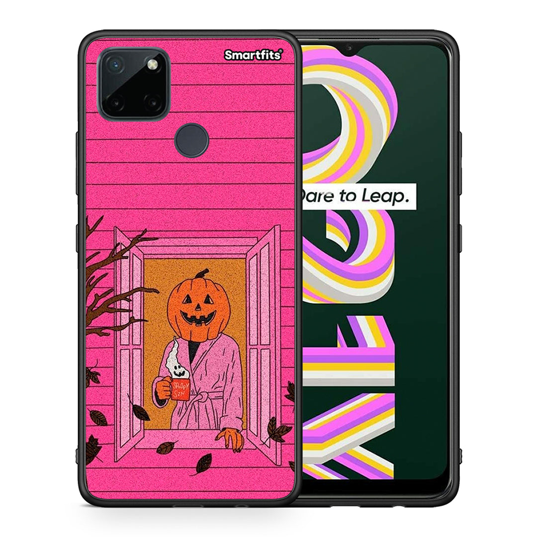Θήκη Realme C21Y / C25Y / 7i (Global) Halloween Pumpkin Lady από τη Smartfits με σχέδιο στο πίσω μέρος και μαύρο περίβλημα | Realme C21Y / C25Y / 7i (Global) Halloween Pumpkin Lady case with colorful back and black bezels