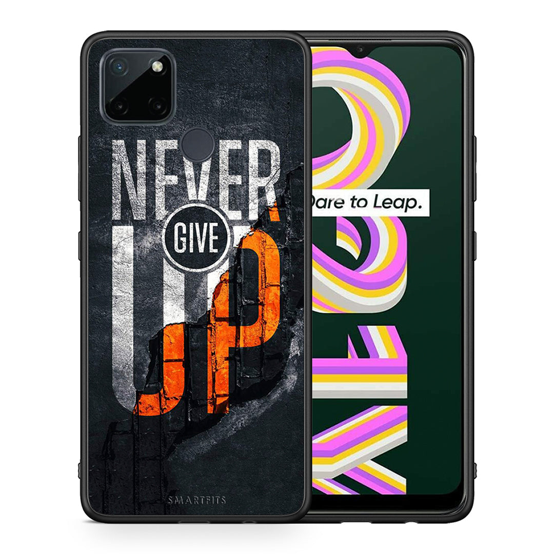 Θήκη Αγίου Βαλεντίνου Realme C21Y / C25Y / 7i (Global) Never Give Up από τη Smartfits με σχέδιο στο πίσω μέρος και μαύρο περίβλημα | Realme C21Y / C25Y / 7i (Global) Never Give Up case with colorful back and black bezels