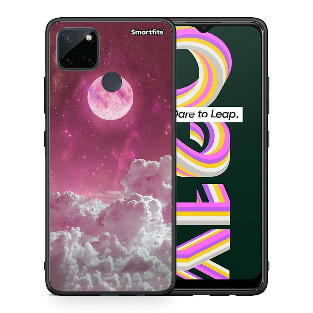 Θήκη Realme C21Y / C25Y / 7i (Global) Pink Moon από τη Smartfits με σχέδιο στο πίσω μέρος και μαύρο περίβλημα | Realme C21Y / C25Y / 7i (Global) Pink Moon case with colorful back and black bezels