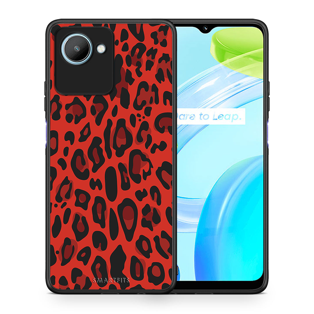 Θήκη Realme C30 Animal Red Leopard από τη Smartfits με σχέδιο στο πίσω μέρος και μαύρο περίβλημα | Realme C30 Animal Red Leopard Case with Colorful Back and Black Bezels