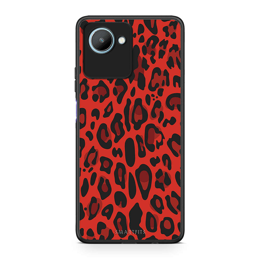 Θήκη Realme C30 Animal Red Leopard από τη Smartfits με σχέδιο στο πίσω μέρος και μαύρο περίβλημα | Realme C30 Animal Red Leopard Case with Colorful Back and Black Bezels