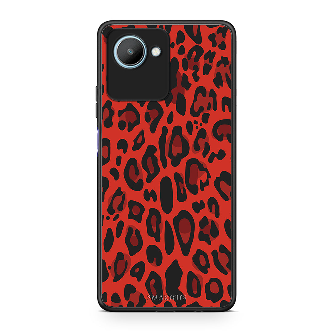 Θήκη Realme C30 Animal Red Leopard από τη Smartfits με σχέδιο στο πίσω μέρος και μαύρο περίβλημα | Realme C30 Animal Red Leopard Case with Colorful Back and Black Bezels