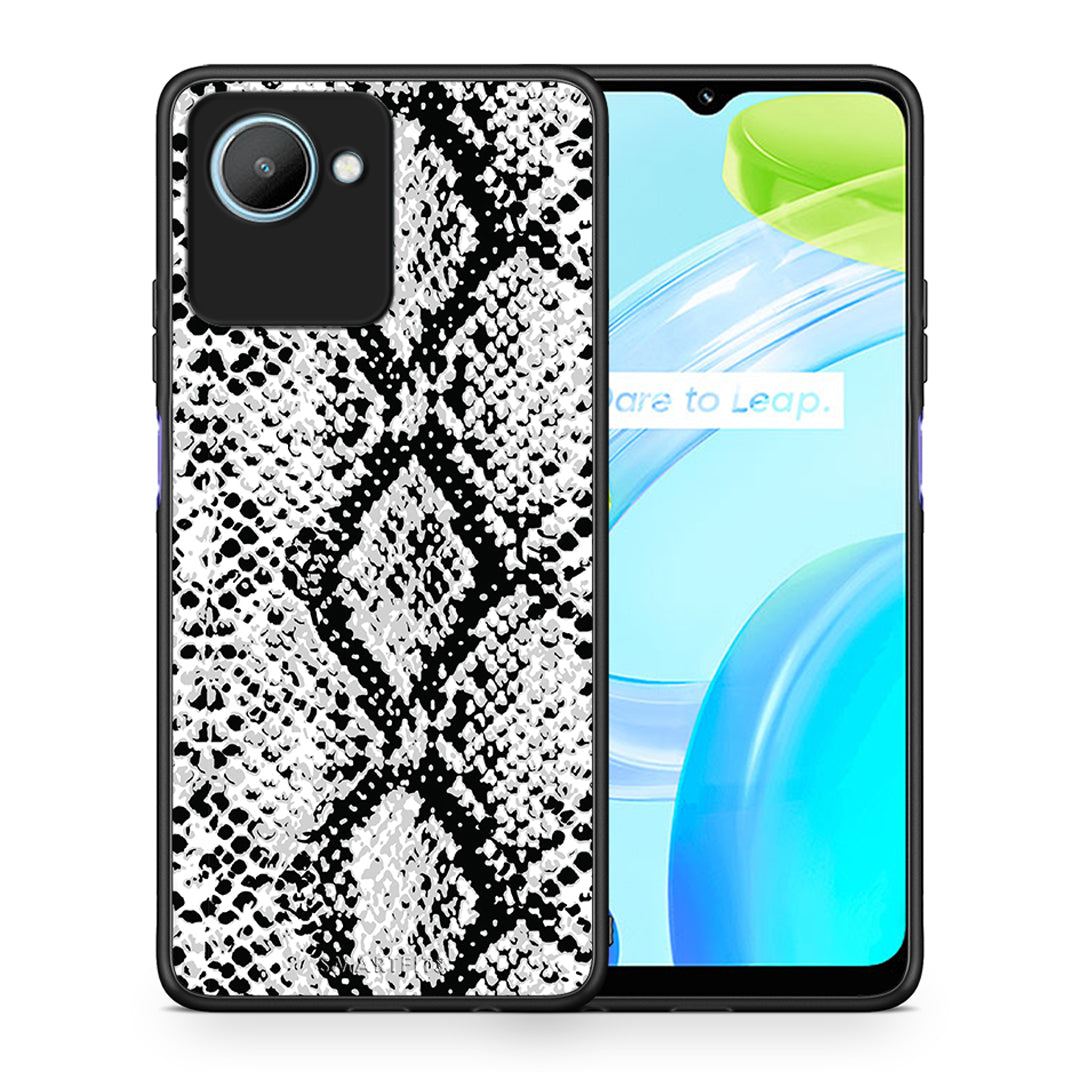 Θήκη Realme C30 Animal White Snake από τη Smartfits με σχέδιο στο πίσω μέρος και μαύρο περίβλημα | Realme C30 Animal White Snake Case with Colorful Back and Black Bezels