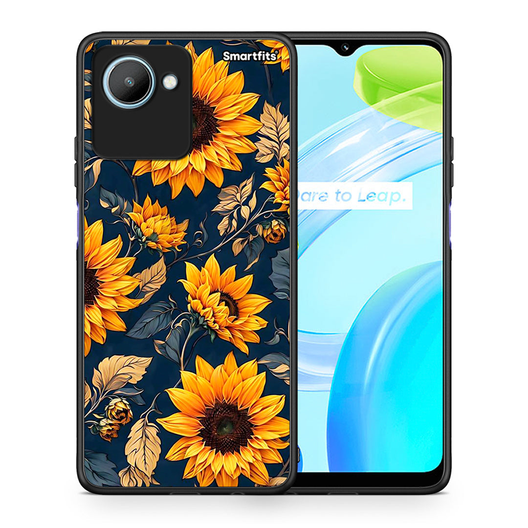 Θήκη Realme C30 Autumn Sunflowers από τη Smartfits με σχέδιο στο πίσω μέρος και μαύρο περίβλημα | Realme C30 Autumn Sunflowers Case with Colorful Back and Black Bezels