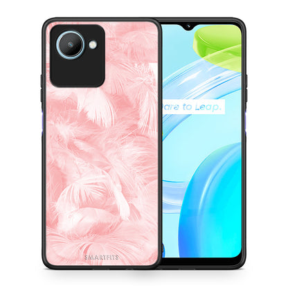 Θήκη Realme C30 Boho Pink Feather από τη Smartfits με σχέδιο στο πίσω μέρος και μαύρο περίβλημα | Realme C30 Boho Pink Feather Case with Colorful Back and Black Bezels