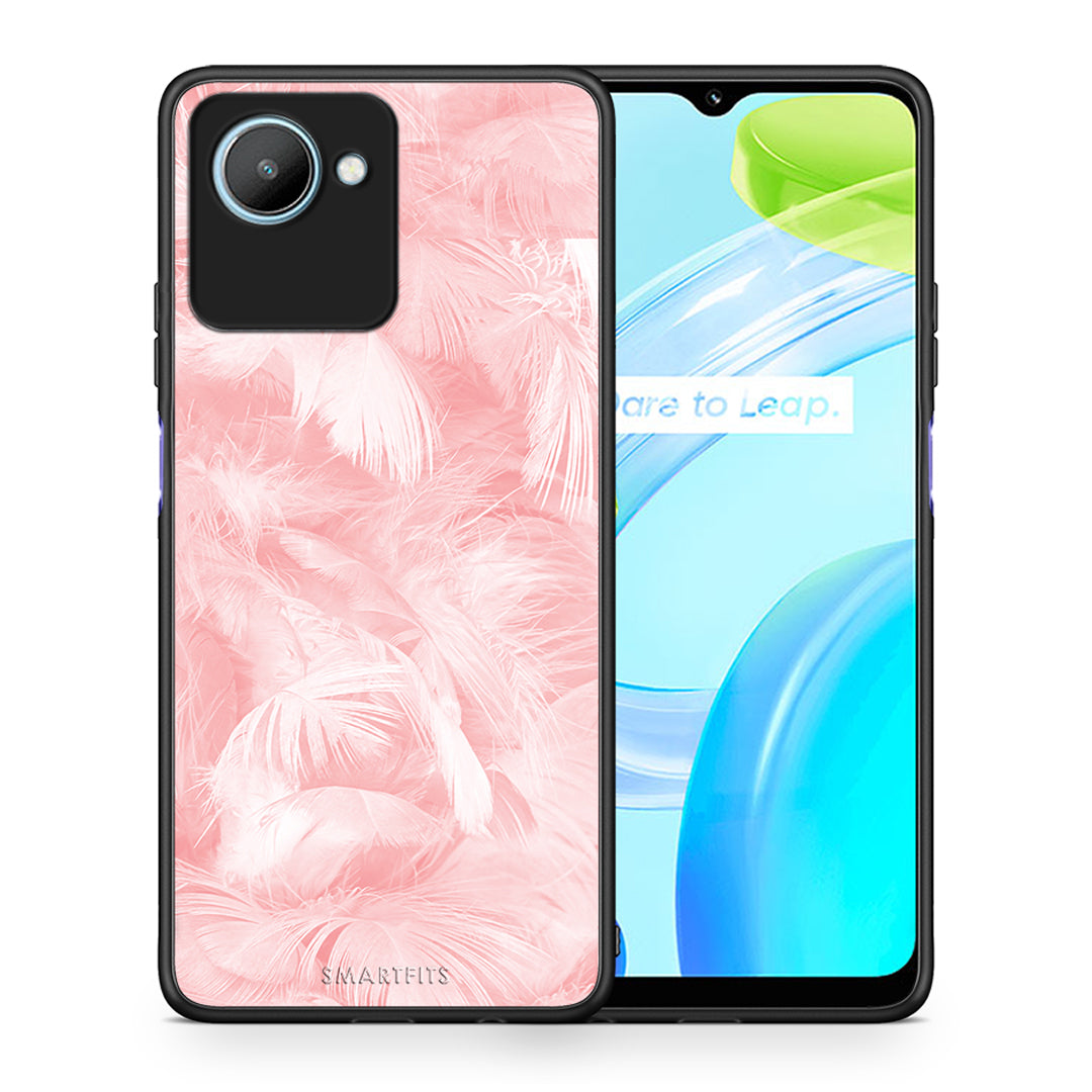 Θήκη Realme C30 Boho Pink Feather από τη Smartfits με σχέδιο στο πίσω μέρος και μαύρο περίβλημα | Realme C30 Boho Pink Feather Case with Colorful Back and Black Bezels