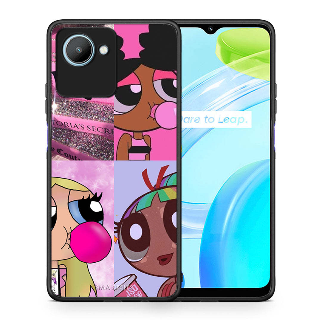 Θήκη Realme C30 Bubble Girls από τη Smartfits με σχέδιο στο πίσω μέρος και μαύρο περίβλημα | Realme C30 Bubble Girls Case with Colorful Back and Black Bezels