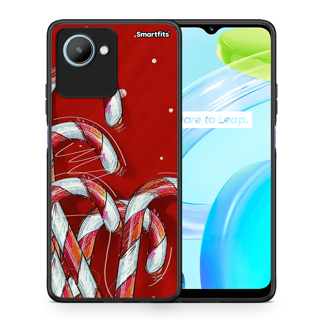 Θήκη Realme C30 Candy Cane από τη Smartfits με σχέδιο στο πίσω μέρος και μαύρο περίβλημα | Realme C30 Candy Cane Case with Colorful Back and Black Bezels