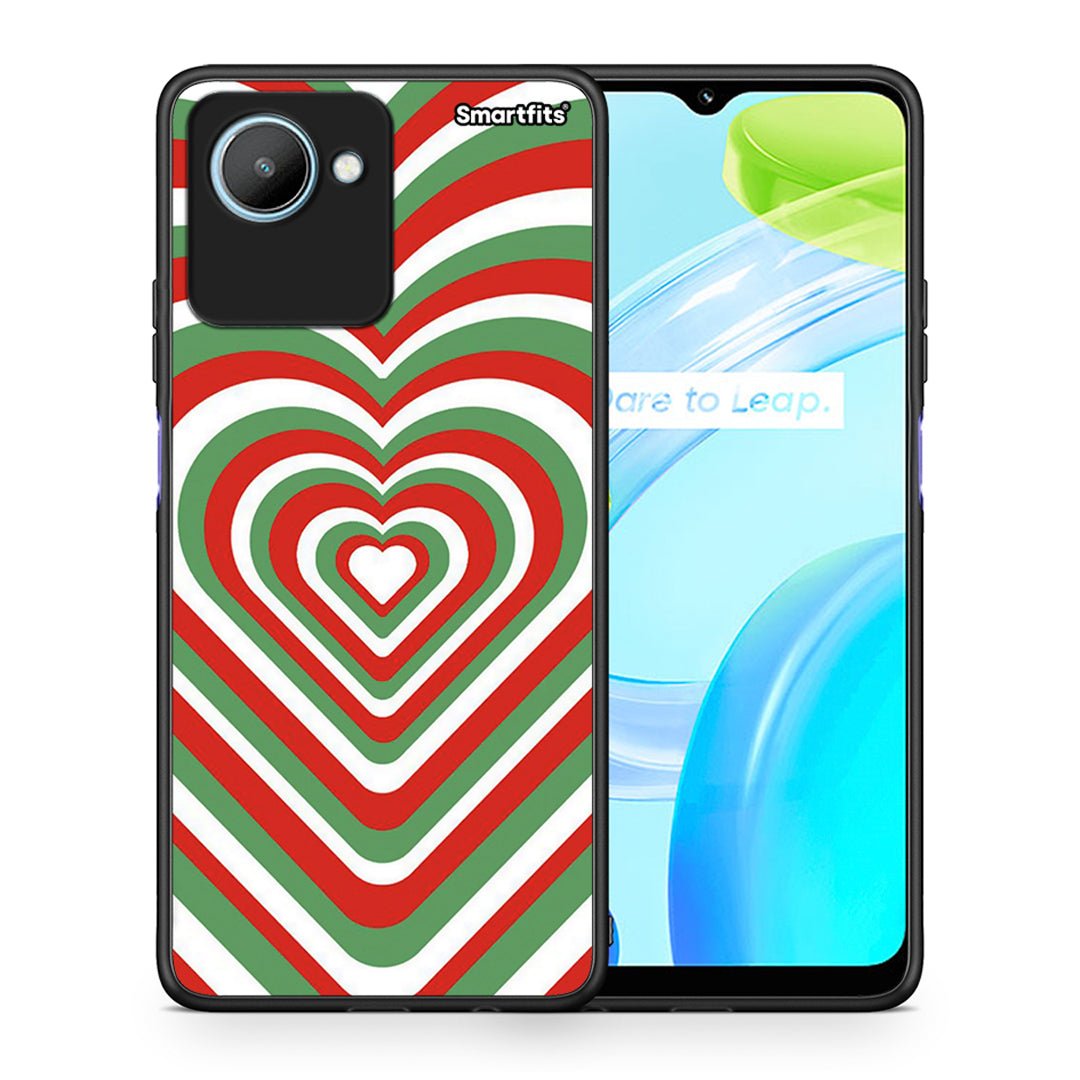 Θήκη Realme C30 Christmas Hearts από τη Smartfits με σχέδιο στο πίσω μέρος και μαύρο περίβλημα | Realme C30 Christmas Hearts Case with Colorful Back and Black Bezels