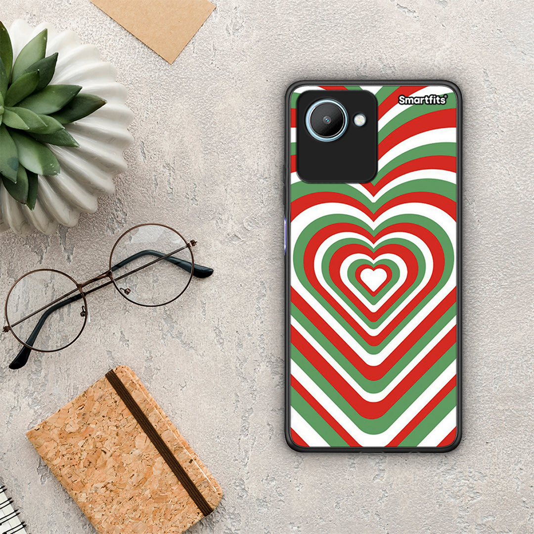 Θήκη Realme C30 Christmas Hearts από τη Smartfits με σχέδιο στο πίσω μέρος και μαύρο περίβλημα | Realme C30 Christmas Hearts Case with Colorful Back and Black Bezels