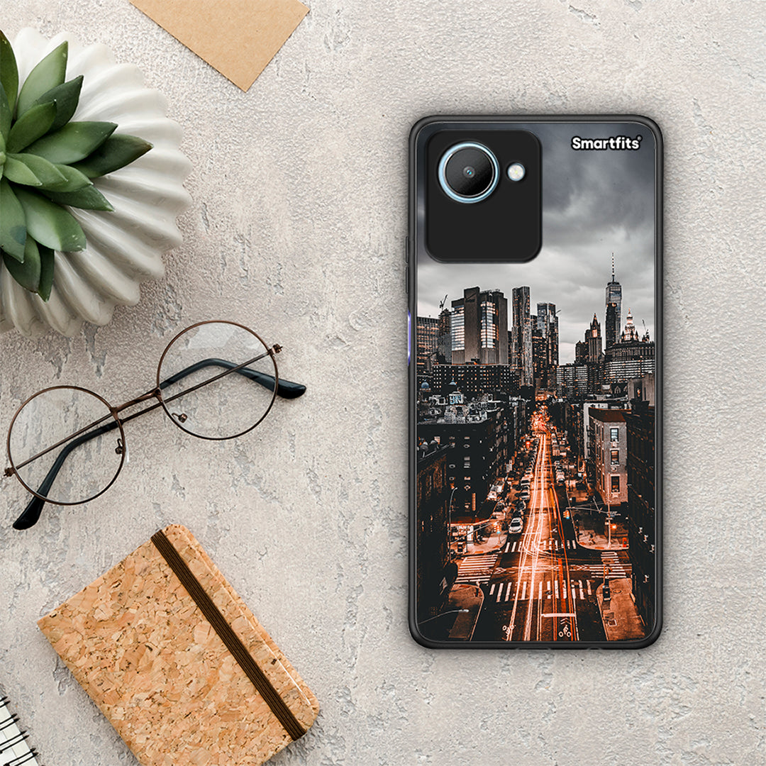 Θήκη Realme C30 City Lights από τη Smartfits με σχέδιο στο πίσω μέρος και μαύρο περίβλημα | Realme C30 City Lights Case with Colorful Back and Black Bezels