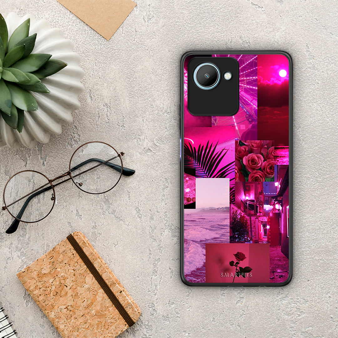 Θήκη Realme C30 Collage Red Roses από τη Smartfits με σχέδιο στο πίσω μέρος και μαύρο περίβλημα | Realme C30 Collage Red Roses Case with Colorful Back and Black Bezels