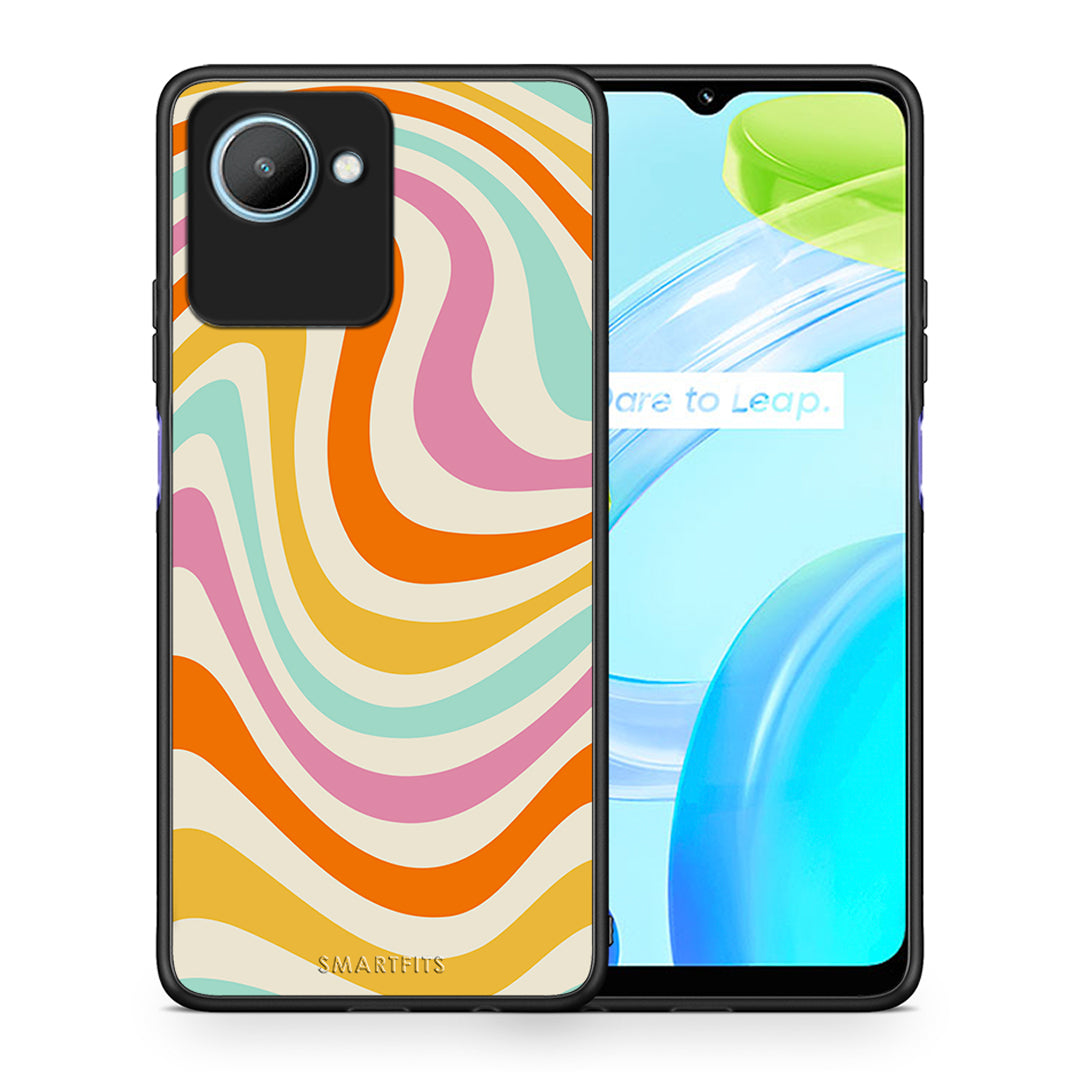 Θήκη Realme C30 Colourful Waves από τη Smartfits με σχέδιο στο πίσω μέρος και μαύρο περίβλημα | Realme C30 Colourful Waves Case with Colorful Back and Black Bezels