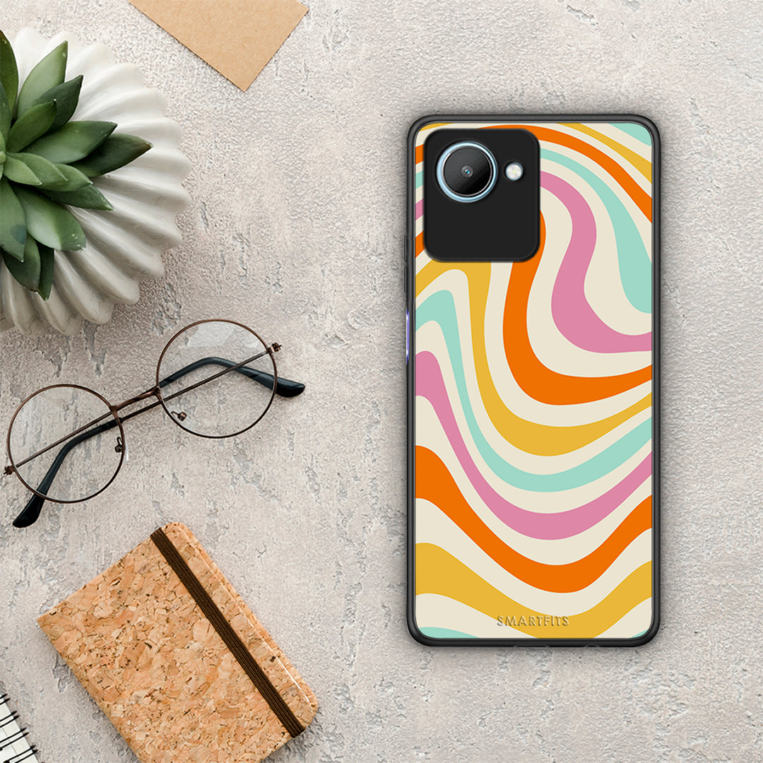 Θήκη Realme C30 Colourful Waves από τη Smartfits με σχέδιο στο πίσω μέρος και μαύρο περίβλημα | Realme C30 Colourful Waves Case with Colorful Back and Black Bezels