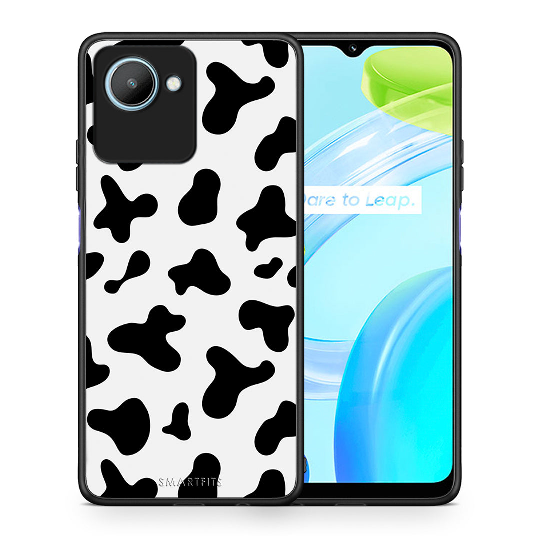 Θήκη Realme C30 Cow Print από τη Smartfits με σχέδιο στο πίσω μέρος και μαύρο περίβλημα | Realme C30 Cow Print Case with Colorful Back and Black Bezels