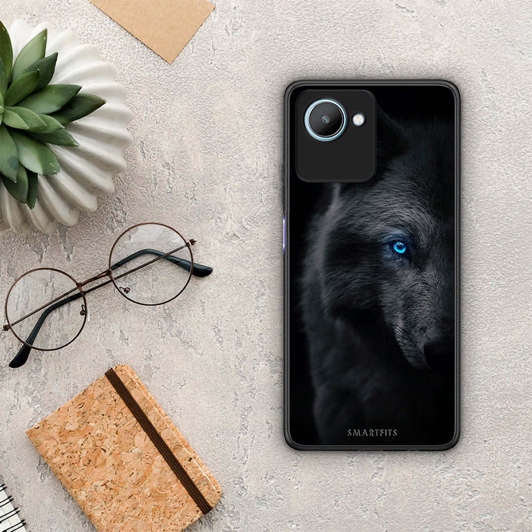 Θήκη Realme C30 Dark Wolf από τη Smartfits με σχέδιο στο πίσω μέρος και μαύρο περίβλημα | Realme C30 Dark Wolf Case with Colorful Back and Black Bezels