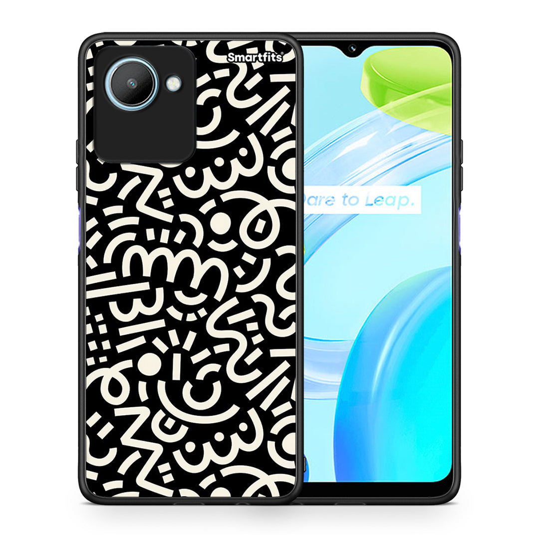 Θήκη Realme C30 Doodle Art από τη Smartfits με σχέδιο στο πίσω μέρος και μαύρο περίβλημα | Realme C30 Doodle Art Case with Colorful Back and Black Bezels