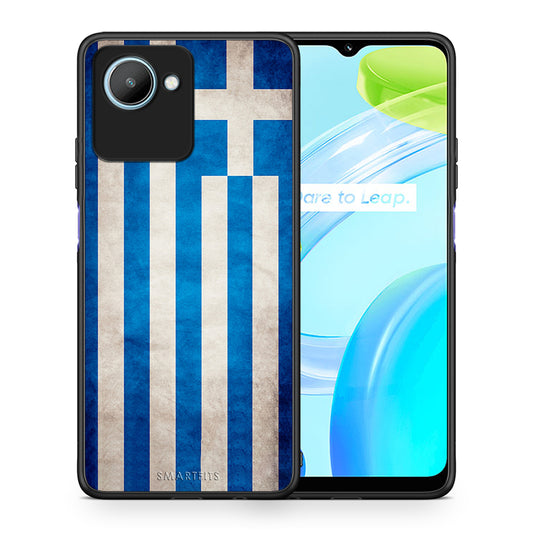 Θήκη Realme C30 Flag Greek από τη Smartfits με σχέδιο στο πίσω μέρος και μαύρο περίβλημα | Realme C30 Flag Greek Case with Colorful Back and Black Bezels