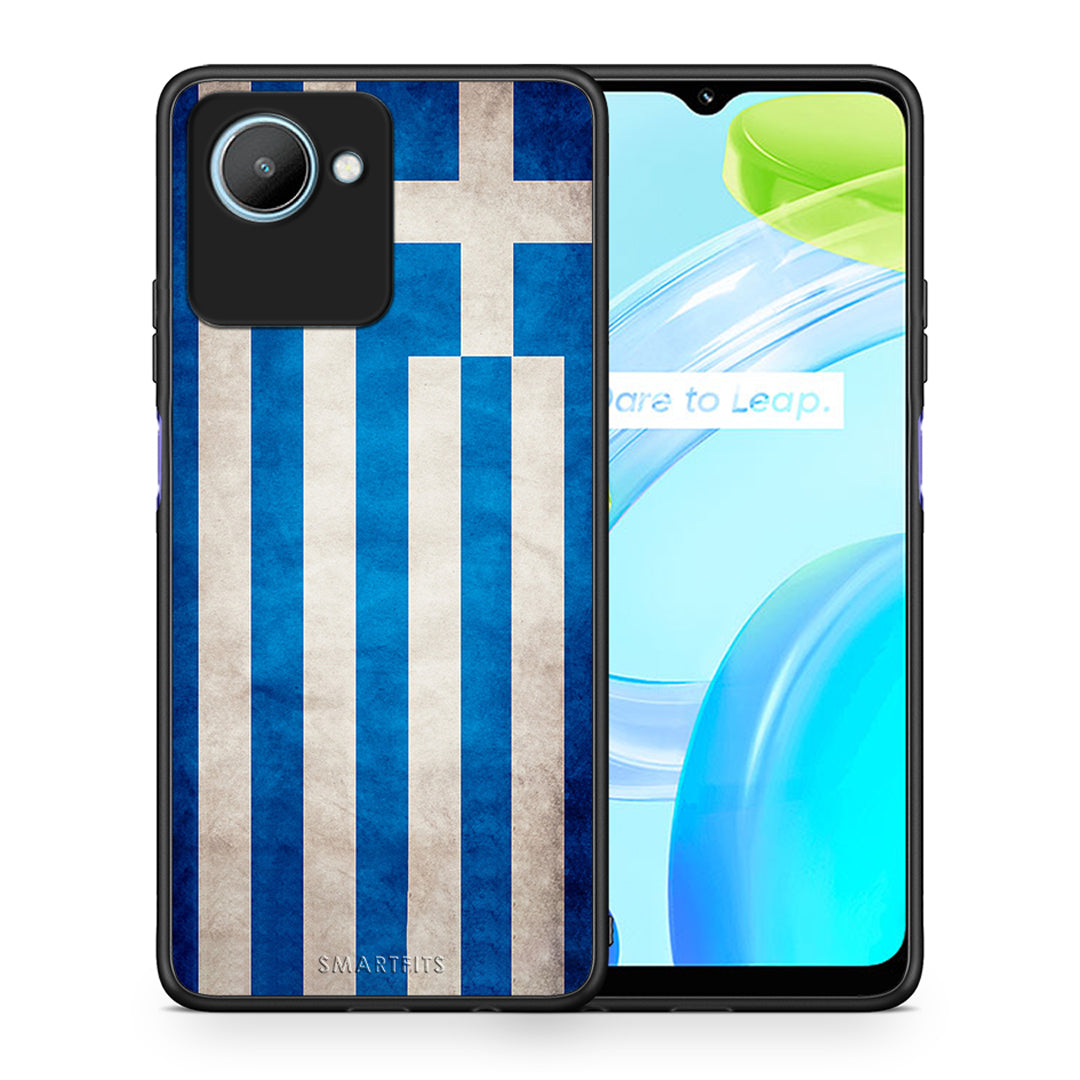 Θήκη Realme C30 Flag Greek από τη Smartfits με σχέδιο στο πίσω μέρος και μαύρο περίβλημα | Realme C30 Flag Greek Case with Colorful Back and Black Bezels