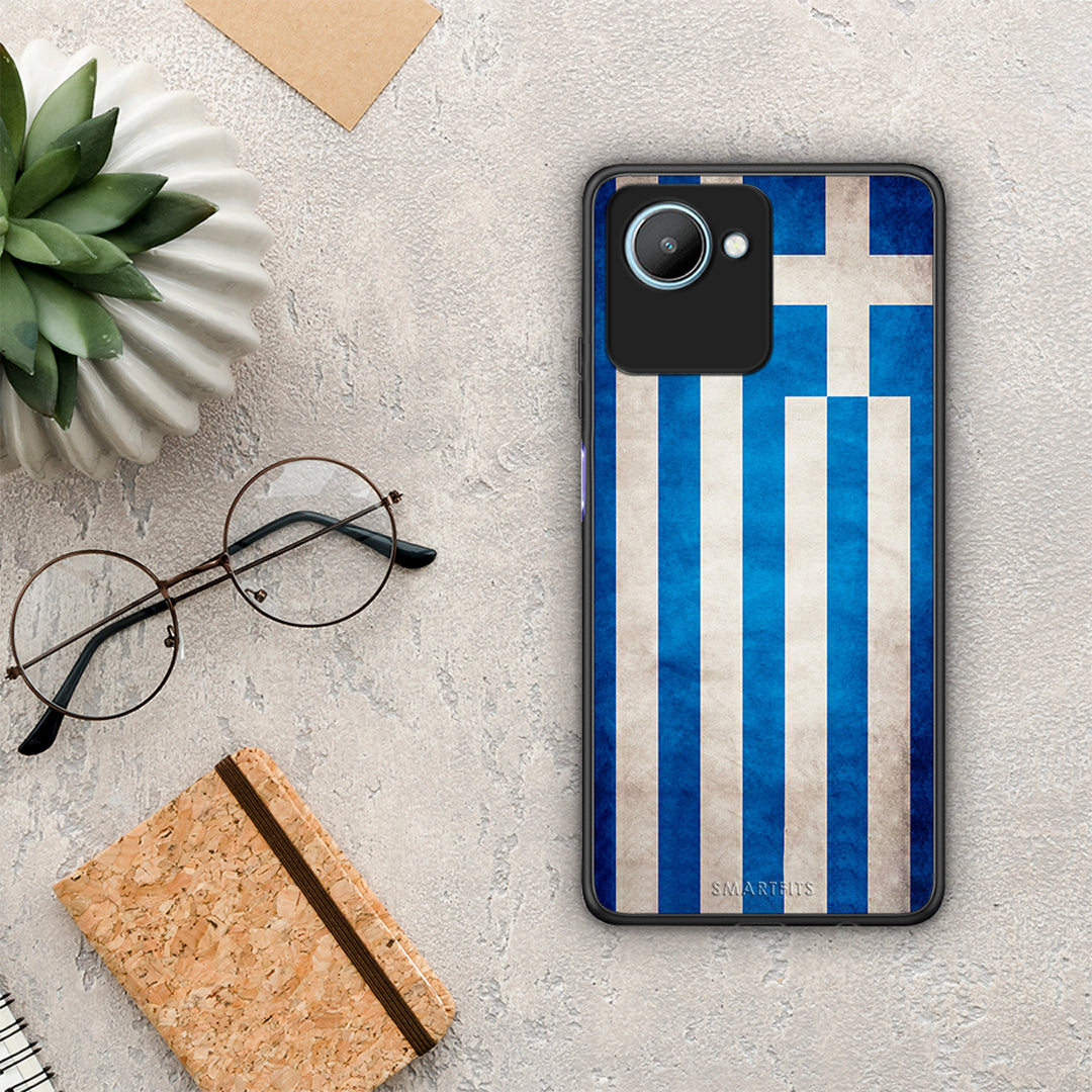 Θήκη Realme C30 Flag Greek από τη Smartfits με σχέδιο στο πίσω μέρος και μαύρο περίβλημα | Realme C30 Flag Greek Case with Colorful Back and Black Bezels