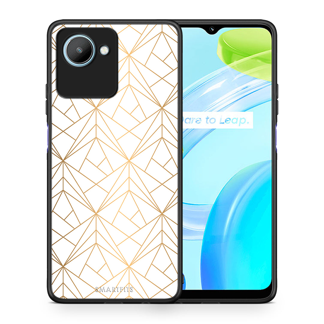 Θήκη Realme C30 Geometric Luxury White από τη Smartfits με σχέδιο στο πίσω μέρος και μαύρο περίβλημα | Realme C30 Geometric Luxury White Case with Colorful Back and Black Bezels