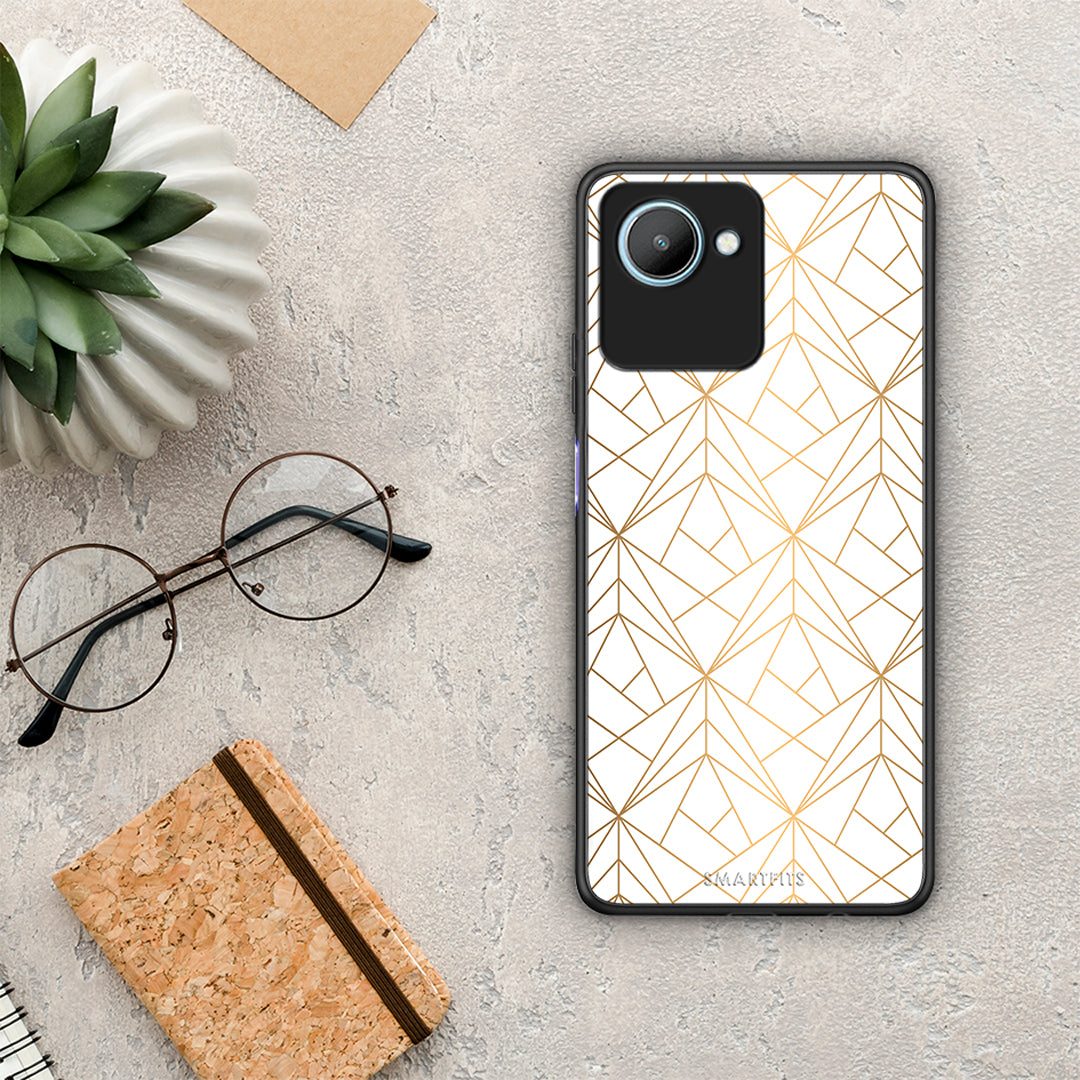 Θήκη Realme C30 Geometric Luxury White από τη Smartfits με σχέδιο στο πίσω μέρος και μαύρο περίβλημα | Realme C30 Geometric Luxury White Case with Colorful Back and Black Bezels