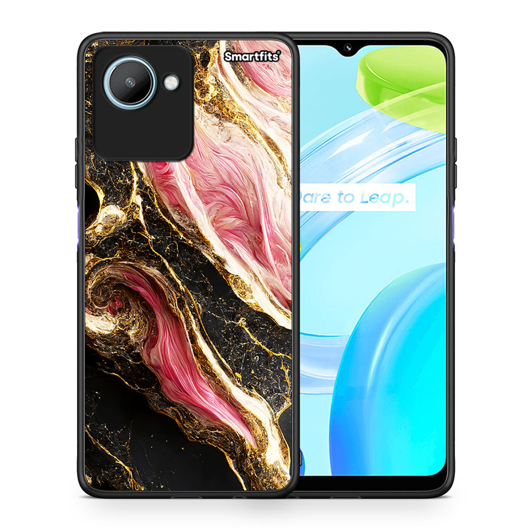 Θήκη Realme C30 Glamorous Pink Marble από τη Smartfits με σχέδιο στο πίσω μέρος και μαύρο περίβλημα | Realme C30 Glamorous Pink Marble Case with Colorful Back and Black Bezels