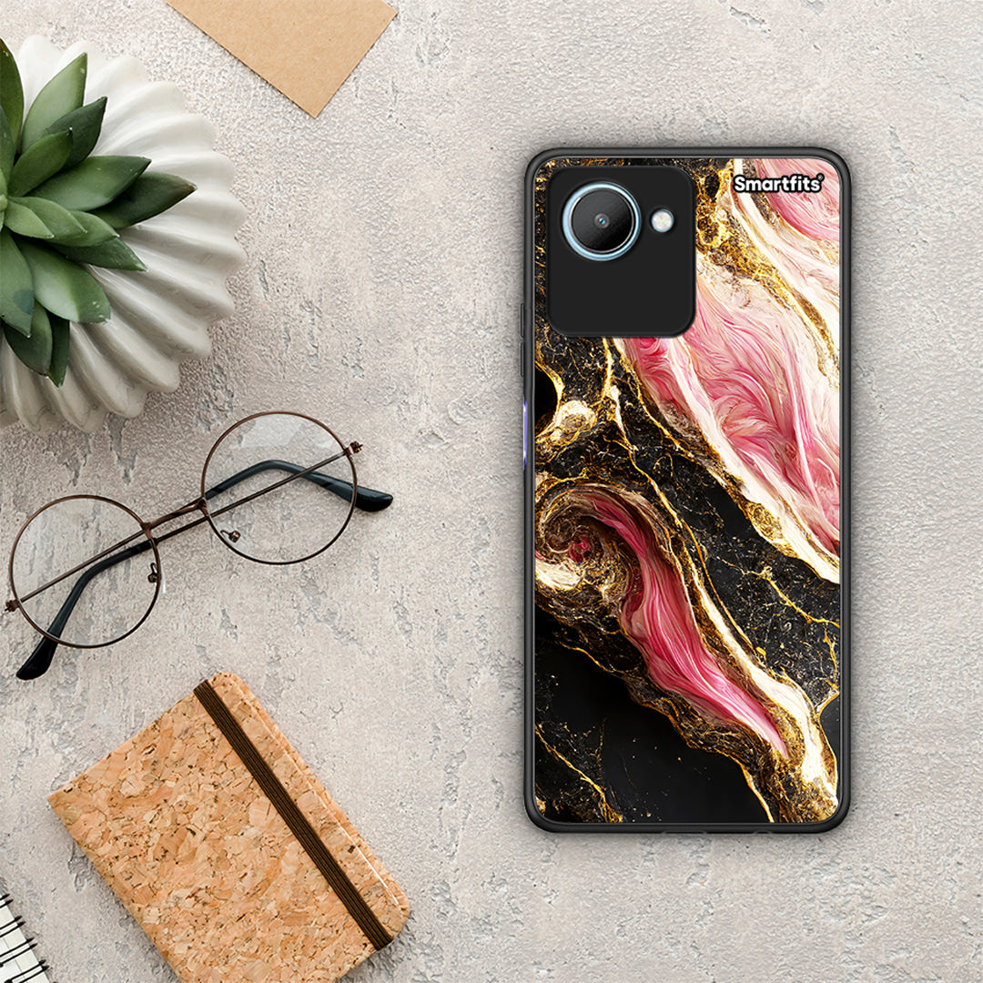 Θήκη Realme C30 Glamorous Pink Marble από τη Smartfits με σχέδιο στο πίσω μέρος και μαύρο περίβλημα | Realme C30 Glamorous Pink Marble Case with Colorful Back and Black Bezels