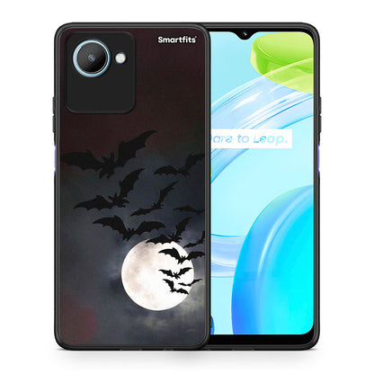 Θήκη Realme C30 Halloween Bat Night από τη Smartfits με σχέδιο στο πίσω μέρος και μαύρο περίβλημα | Realme C30 Halloween Bat Night Case with Colorful Back and Black Bezels