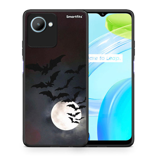 Θήκη Realme C30 Halloween Bat Night από τη Smartfits με σχέδιο στο πίσω μέρος και μαύρο περίβλημα | Realme C30 Halloween Bat Night Case with Colorful Back and Black Bezels