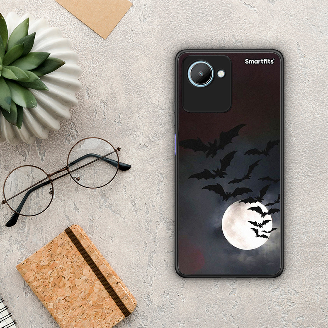 Θήκη Realme C30 Halloween Bat Night από τη Smartfits με σχέδιο στο πίσω μέρος και μαύρο περίβλημα | Realme C30 Halloween Bat Night Case with Colorful Back and Black Bezels