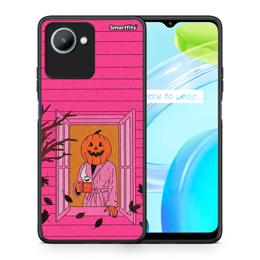 Θήκη Realme C30 Halloween Pumpkin Lady από τη Smartfits με σχέδιο στο πίσω μέρος και μαύρο περίβλημα | Realme C30 Halloween Pumpkin Lady Case with Colorful Back and Black Bezels