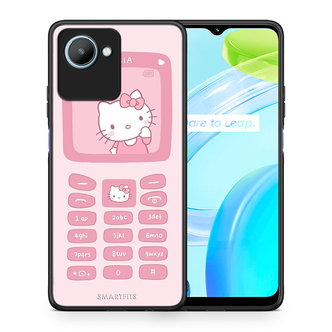 Θήκη Realme C30 Hello Kitten από τη Smartfits με σχέδιο στο πίσω μέρος και μαύρο περίβλημα | Realme C30 Hello Kitten Case with Colorful Back and Black Bezels