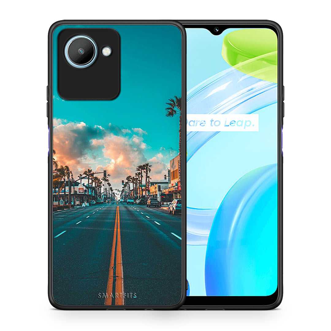 Θήκη Realme C30 Landscape City από τη Smartfits με σχέδιο στο πίσω μέρος και μαύρο περίβλημα | Realme C30 Landscape City Case with Colorful Back and Black Bezels