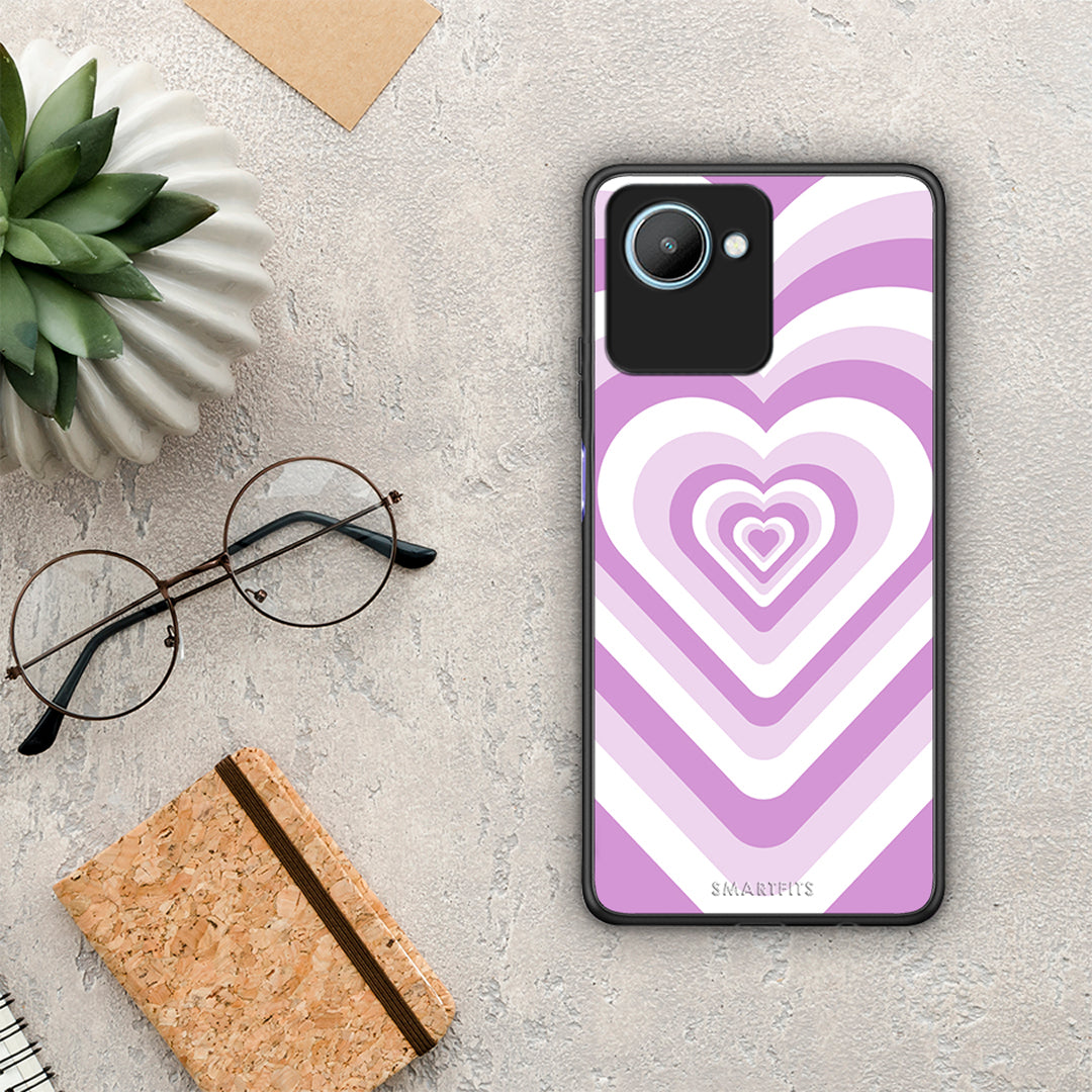 Θήκη Realme C30 Lilac Hearts από τη Smartfits με σχέδιο στο πίσω μέρος και μαύρο περίβλημα | Realme C30 Lilac Hearts Case with Colorful Back and Black Bezels