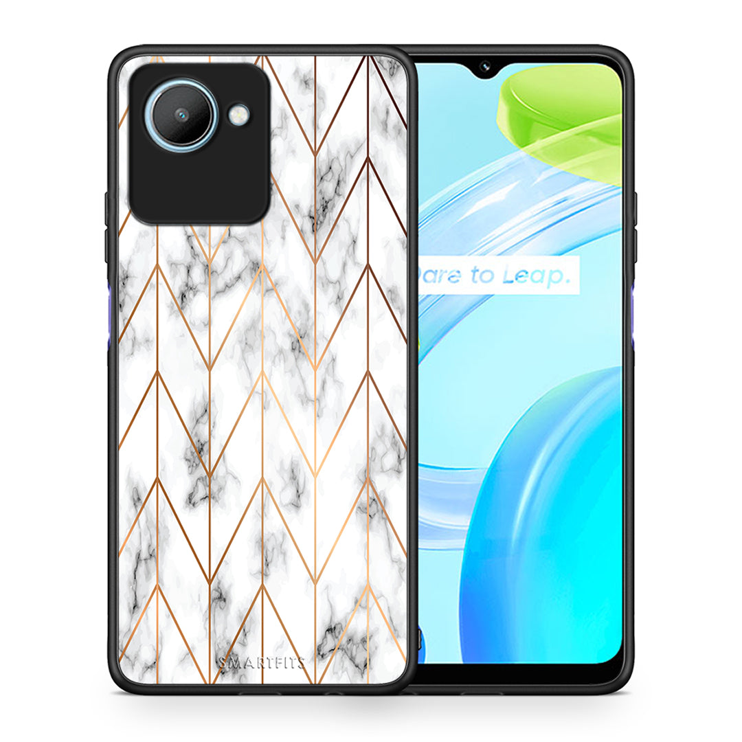 Θήκη Realme C30 Marble Gold Geometric από τη Smartfits με σχέδιο στο πίσω μέρος και μαύρο περίβλημα | Realme C30 Marble Gold Geometric Case with Colorful Back and Black Bezels