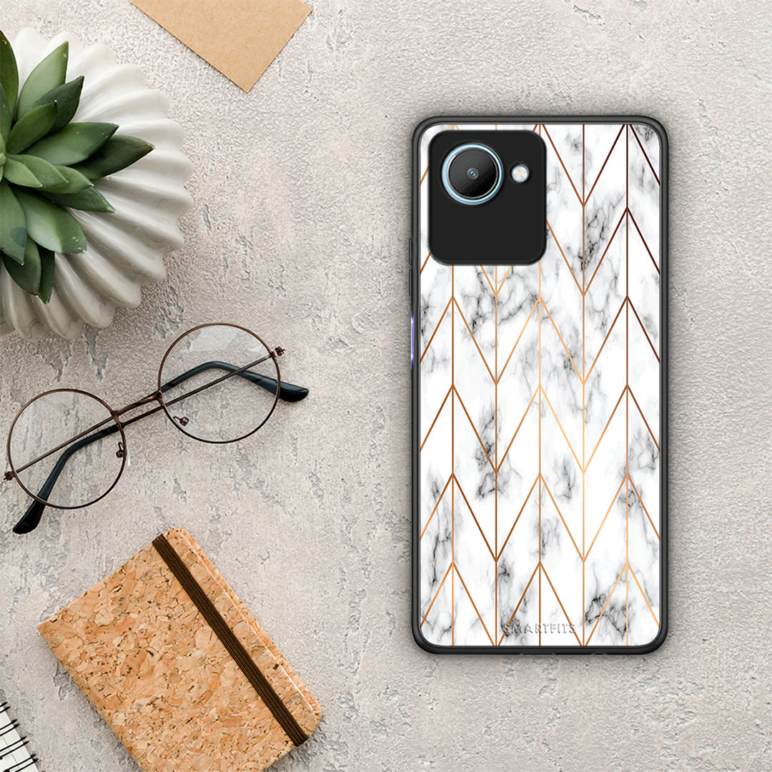 Θήκη Realme C30 Marble Gold Geometric από τη Smartfits με σχέδιο στο πίσω μέρος και μαύρο περίβλημα | Realme C30 Marble Gold Geometric Case with Colorful Back and Black Bezels