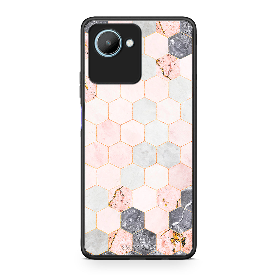 Θήκη Realme C30 Marble Hexagon Pink από τη Smartfits με σχέδιο στο πίσω μέρος και μαύρο περίβλημα | Realme C30 Marble Hexagon Pink Case with Colorful Back and Black Bezels