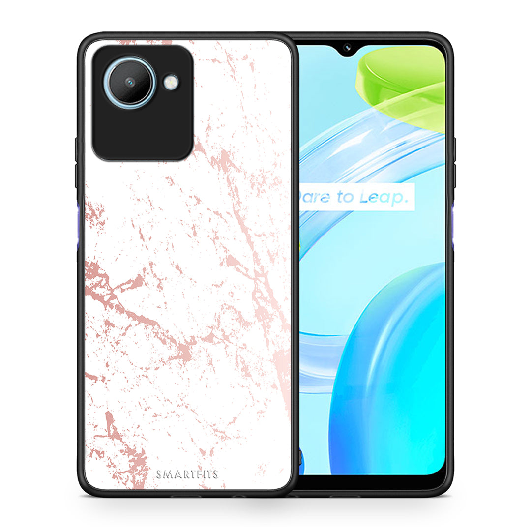 Θήκη Realme C30 Marble Pink Splash από τη Smartfits με σχέδιο στο πίσω μέρος και μαύρο περίβλημα | Realme C30 Marble Pink Splash Case with Colorful Back and Black Bezels