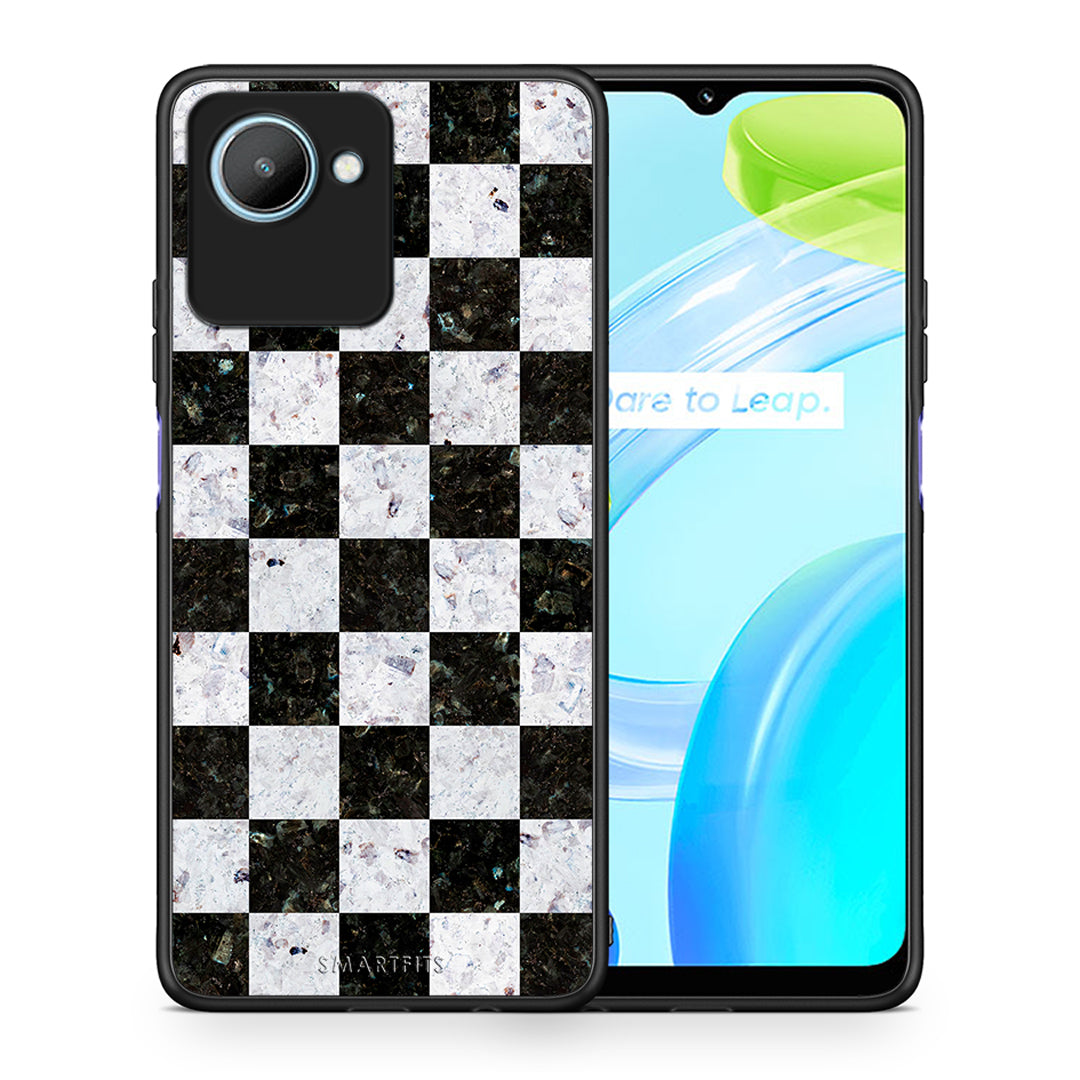 Θήκη Realme C30 Marble Square Geometric από τη Smartfits με σχέδιο στο πίσω μέρος και μαύρο περίβλημα | Realme C30 Marble Square Geometric Case with Colorful Back and Black Bezels