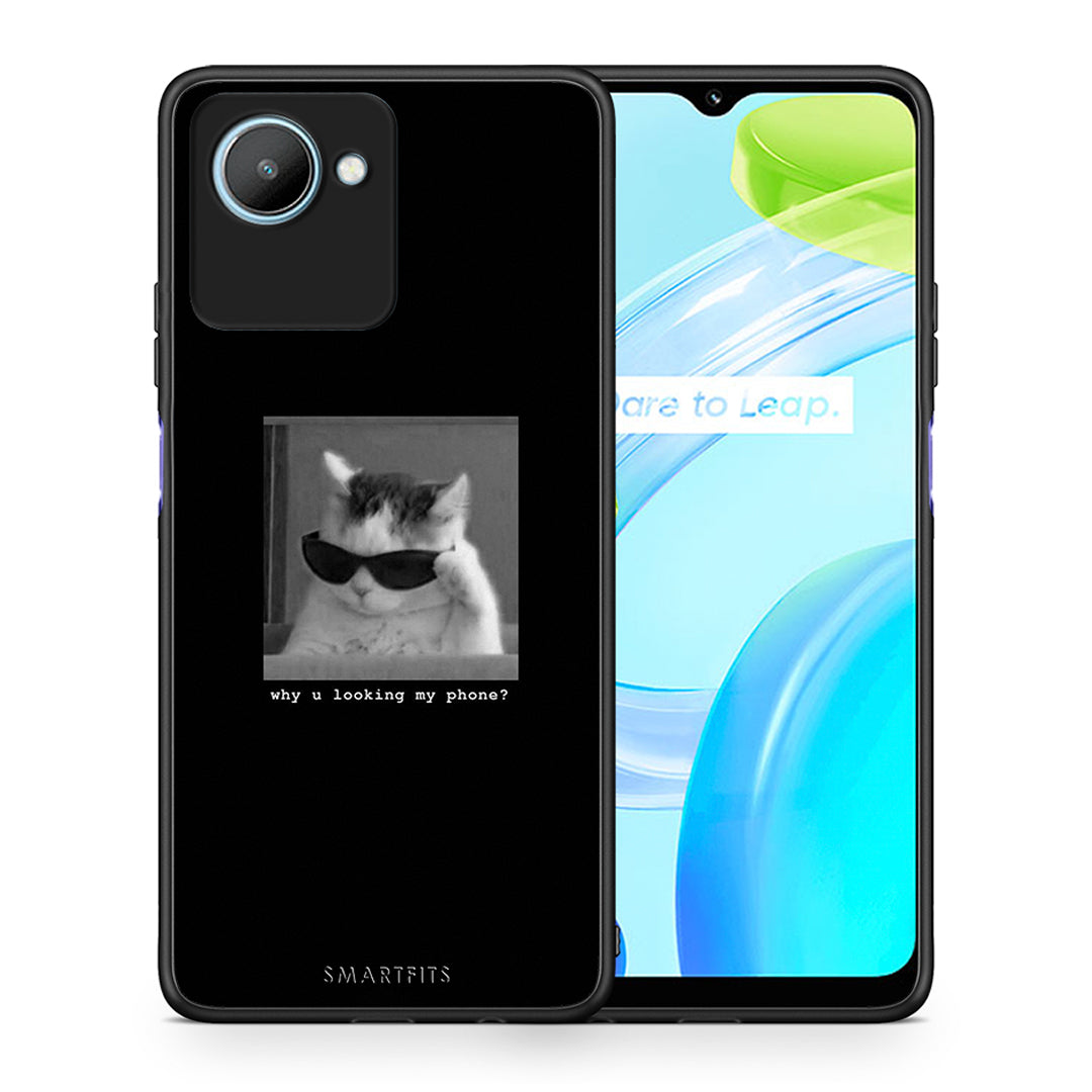 Θήκη Realme C30 Meme Cat από τη Smartfits με σχέδιο στο πίσω μέρος και μαύρο περίβλημα | Realme C30 Meme Cat Case with Colorful Back and Black Bezels