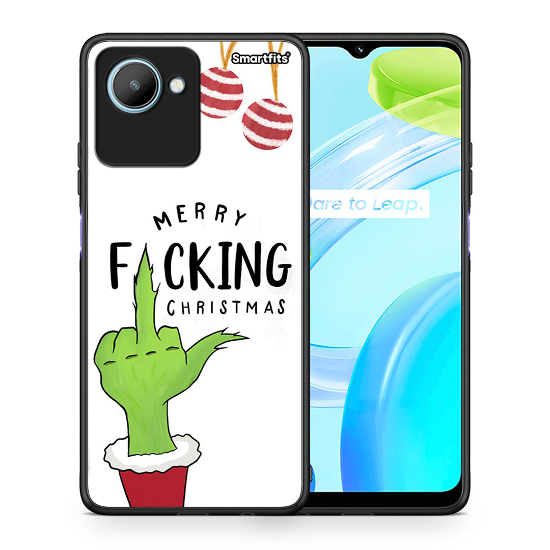 Θήκη Realme C30 Merry F Xmas από τη Smartfits με σχέδιο στο πίσω μέρος και μαύρο περίβλημα | Realme C30 Merry F Xmas Case with Colorful Back and Black Bezels