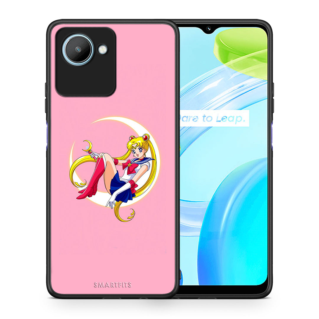 Θήκη Realme C30 Moon Girl από τη Smartfits με σχέδιο στο πίσω μέρος και μαύρο περίβλημα | Realme C30 Moon Girl Case with Colorful Back and Black Bezels