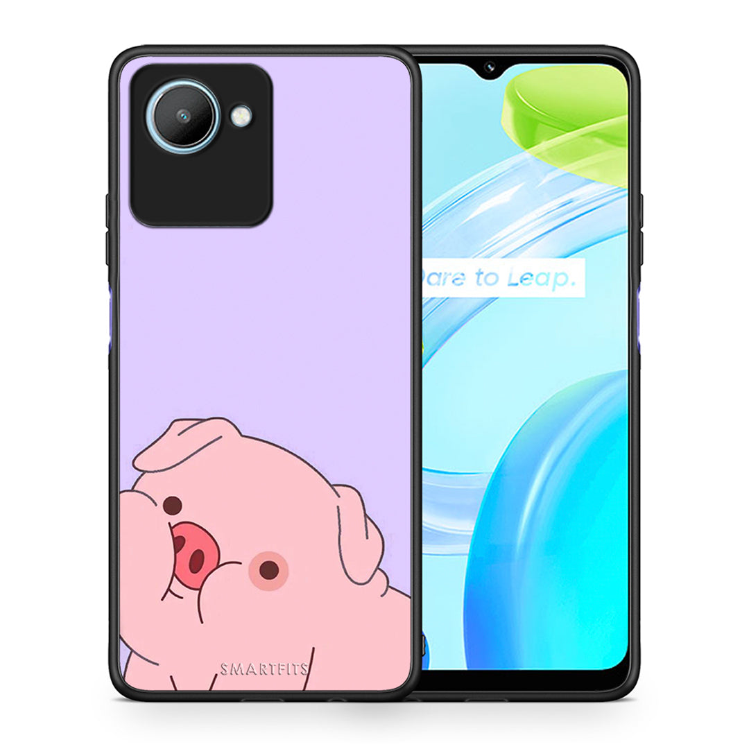 Θήκη Realme C30 Pig Love 2 από τη Smartfits με σχέδιο στο πίσω μέρος και μαύρο περίβλημα | Realme C30 Pig Love 2 Case with Colorful Back and Black Bezels