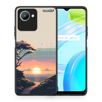 Θήκη Realme C30 Pixel Sunset από τη Smartfits με σχέδιο στο πίσω μέρος και μαύρο περίβλημα | Realme C30 Pixel Sunset Case with Colorful Back and Black Bezels
